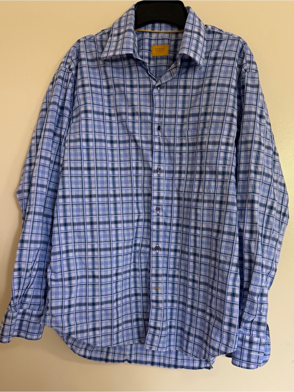 Robert Talbot Caramel Blue Check Long Sleeve Button Down Men’s Shirt Sz L